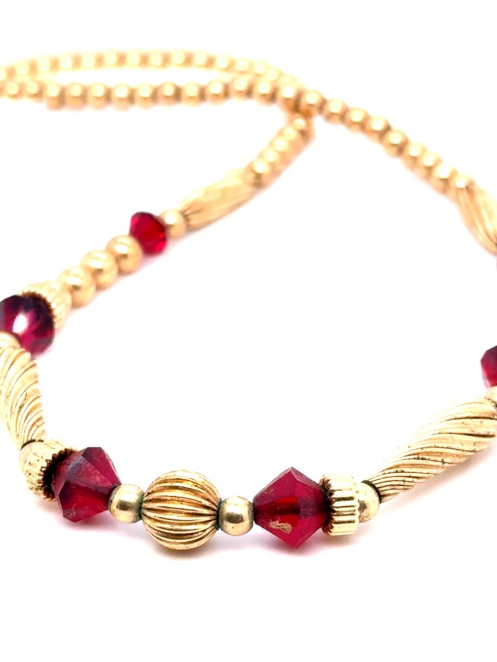 Gold Filled Necklace with Red Crystal Beads (n1)